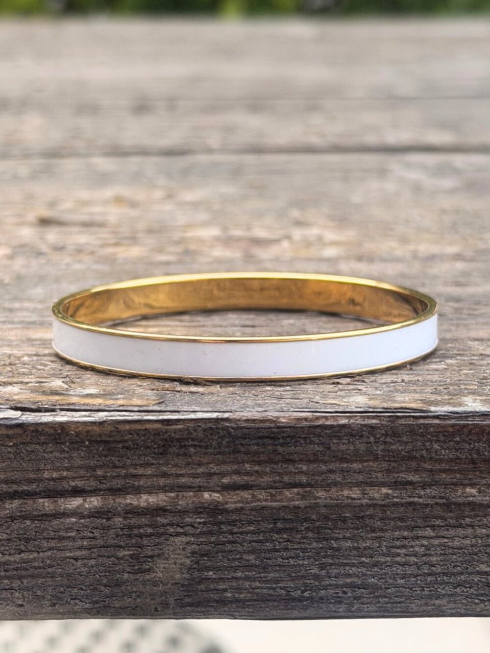 Vintage MONET Jewelry White Enamel Gold Tone Bangle Bracelet